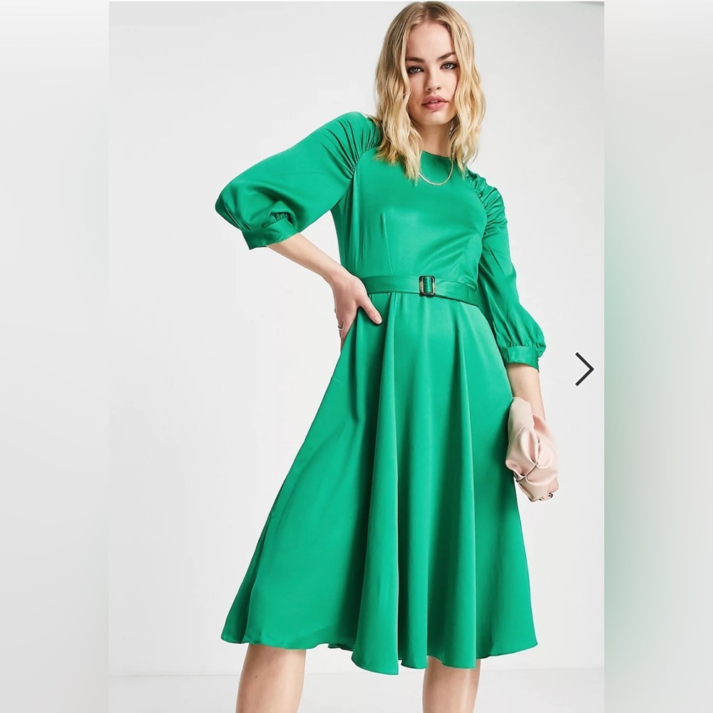 NWT Closet London Green Silky Belted Midi Dress 8